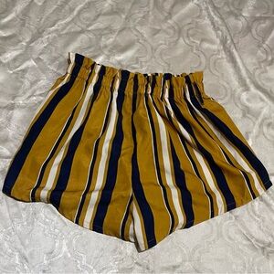 SHEIN Mustard and Navy Striped High Waist Shorts